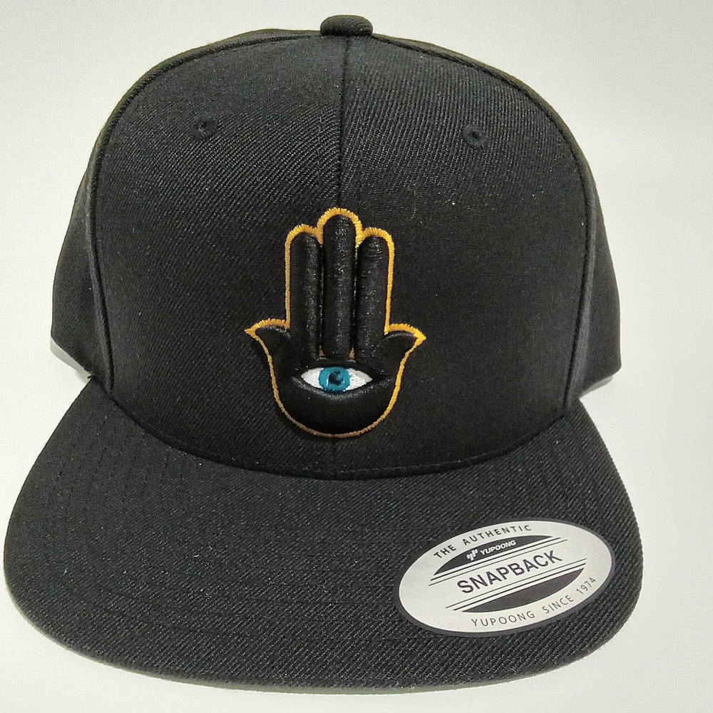 Hamsa Hand 3rd Eye 3D Embroidered Black Snapback Hat Flat Bill 6 Panel Yupoong